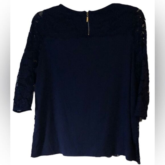 Roz & Ali Navy Lace 3/4 Sleeve Top - Picture 3 of 8